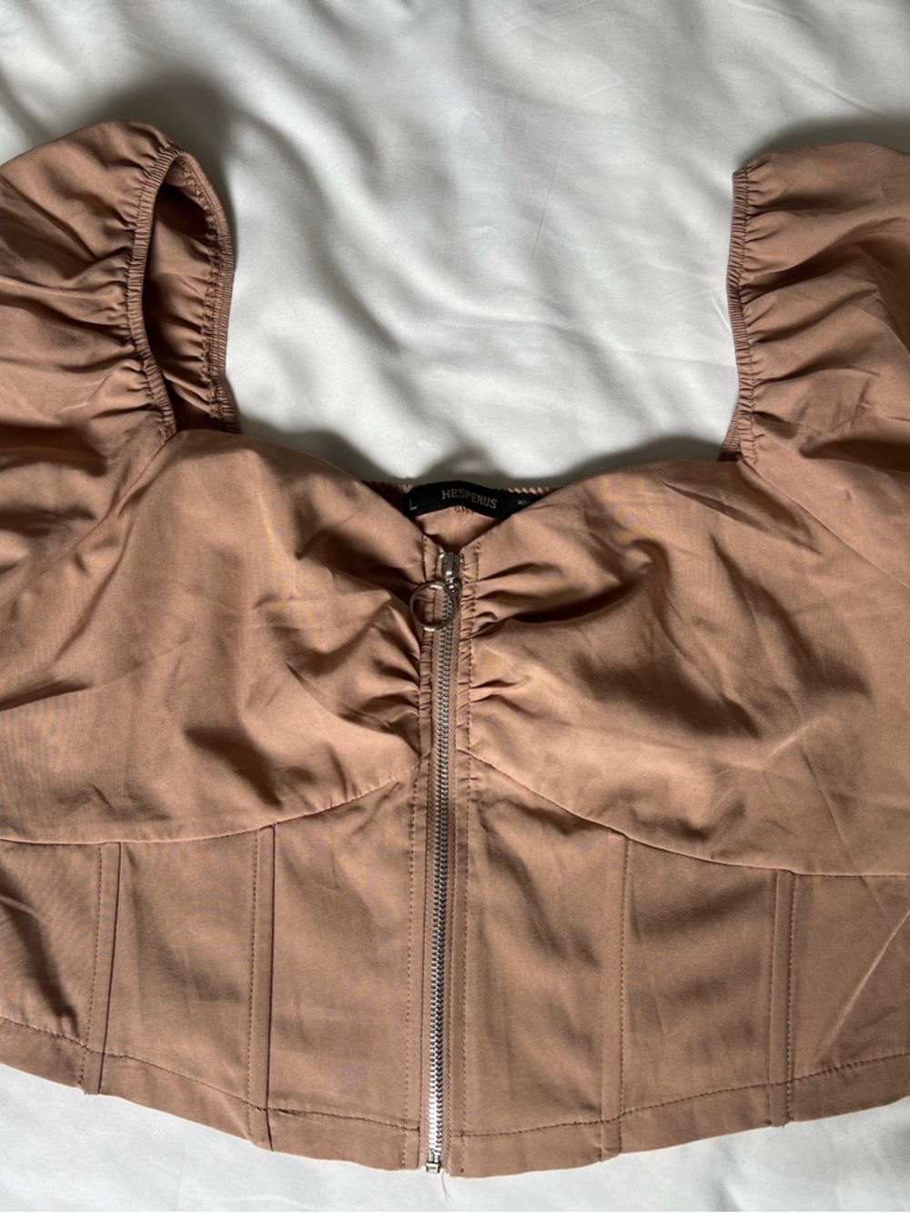 Hesperius Women's Brown Cropped Corset Zip Jacket